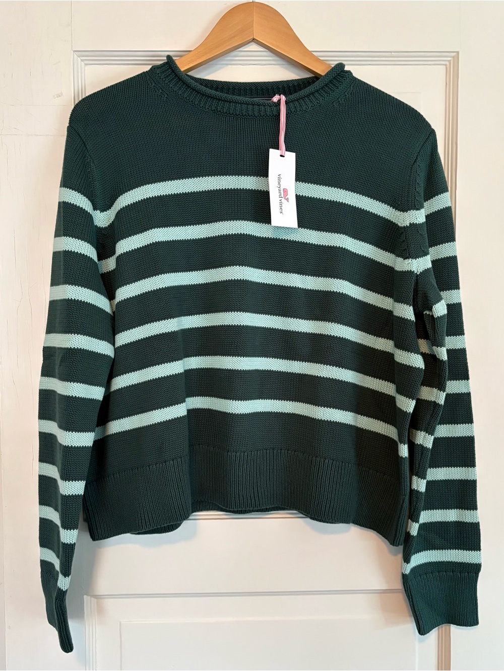 New Women’s Vineyard Vines Caley Striped Sweater. Large. Cotton Preppy Roll Neck